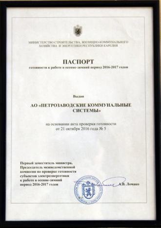 Электрические сети Петрозаводска получили "Паспорт готовности к зиме"